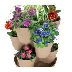 STACKABLE 3-TIER PLANTER SET OF 3 BEIGE PLANTERS by Garden Collections